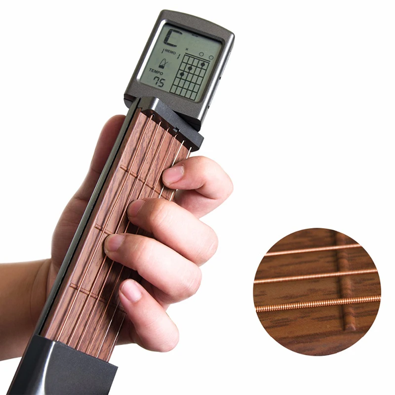 

Pocket Guitar Chord Trainer Beginner Practice Tool with a Rotatable Chords Chart Screen with CR2032 Button Battery