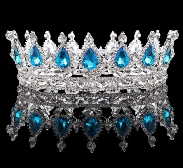 Винтажные свадебные хрустальные стразы, корона в стиле барокко, королевская тиара, короны для женщин, вечерние украшения для волос, аксессуары - Окраска металла: Sea blue