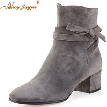 

BC women New Dark Grey Comfort Flock Suede Low Heels Pointed-Toe Ankle-Tie Boots Shoe For Woman,Outdoor&Winter,Large size 4-16.