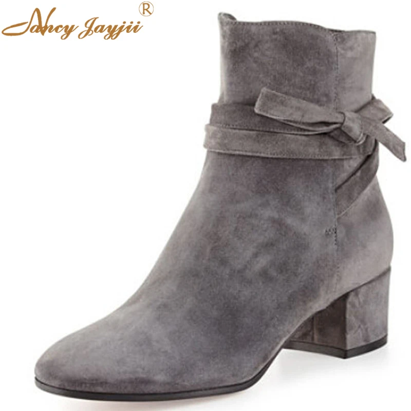 grey suede booties low heel