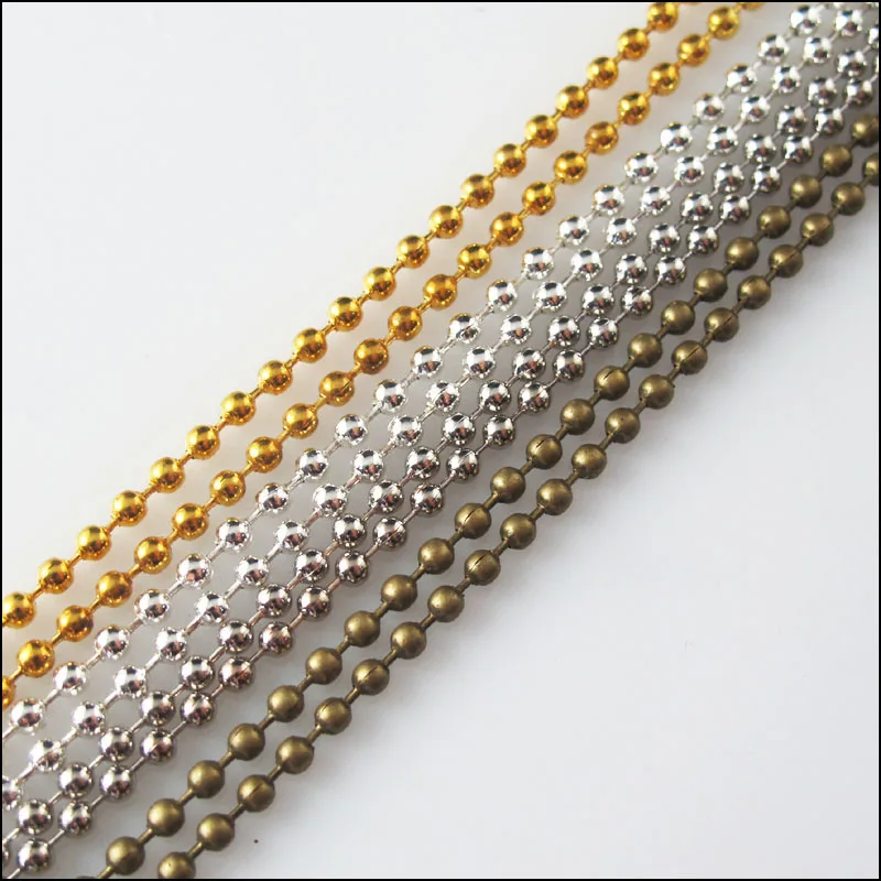 

5M Ball Chain Necklace 2.4mm Beads W/Connector Gold Dull Silver Bronze Plated
