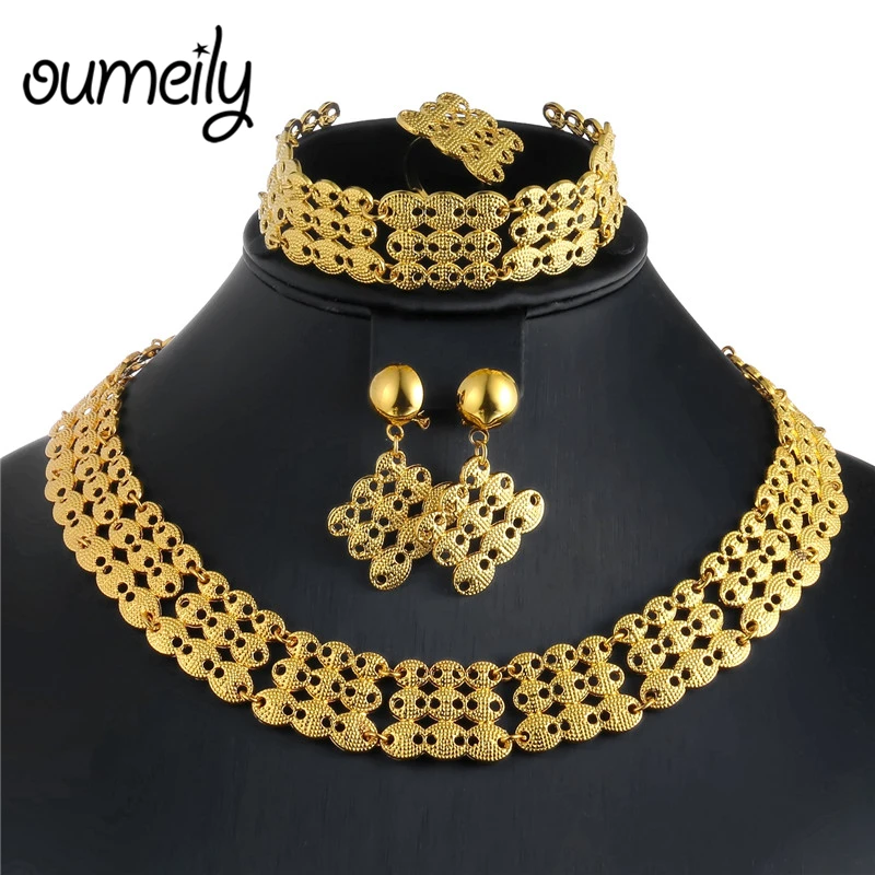 

OUMEILY 2018 Dubai African Jewelry Set Nigerian Wedding Jewelry Set For Women Brides Gold Color Ethiopian Indian Jewellery Set
