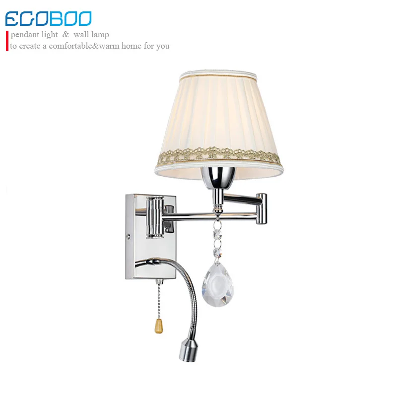 EGOBOO Bedside Crystal Wall lamp Bedroom Living Room Modern Decorative Stair Wall light With Flexible LED Reading Light