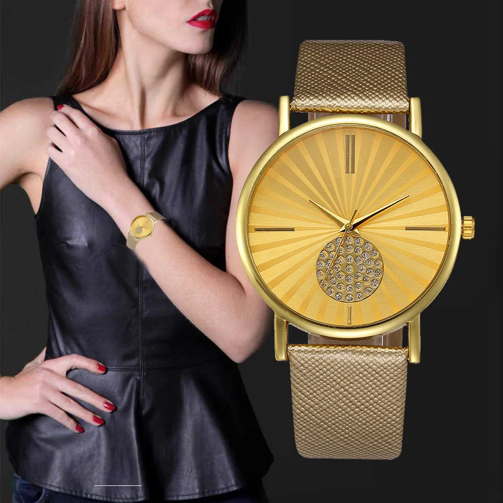 Dropship Nice Women's Simple Watches Gold Case Crystal Watches Women Fashion Watch 2017 High