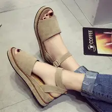 2016 neue sommer Koreanischen frauen studenten keil thick muffin unterseite peep toe sandalen plattform schnalle retro gladiator sandalen schuhe