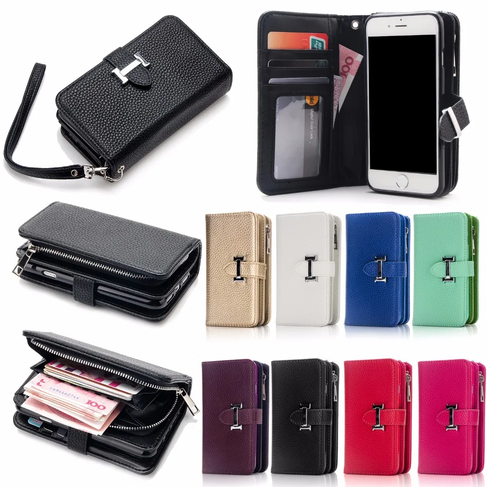 

New Fashion Zipper PU Leather Strap Wallet Removable Detachable Card Slot Case For iPhone6 6Plus 7 8 7plus 8Plus X XS XR XS MAX