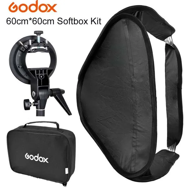 GODOX 60x60 см 2" складной портативный Фотостудия софтбокс рассеиватель+ s-тип bowens монтажный комплект для вспышки Speedlite beauty Dish - Цвет: 60cm Softbox w Mount