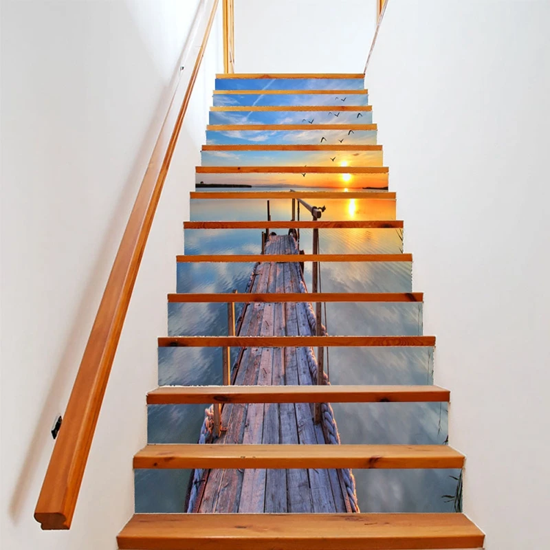 13Pcs DIY 3D Stairway Stickers Self Adhesive Wallpaper Pattern for Room Stairs Stickers Wall Decor Sticker Office Decoration