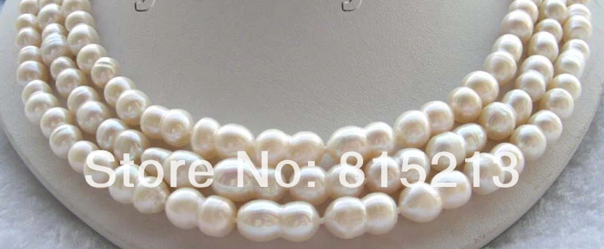 

N1034 3Rows Natural 14mm Twins White Pearl Necklace 14k % Discount AAA