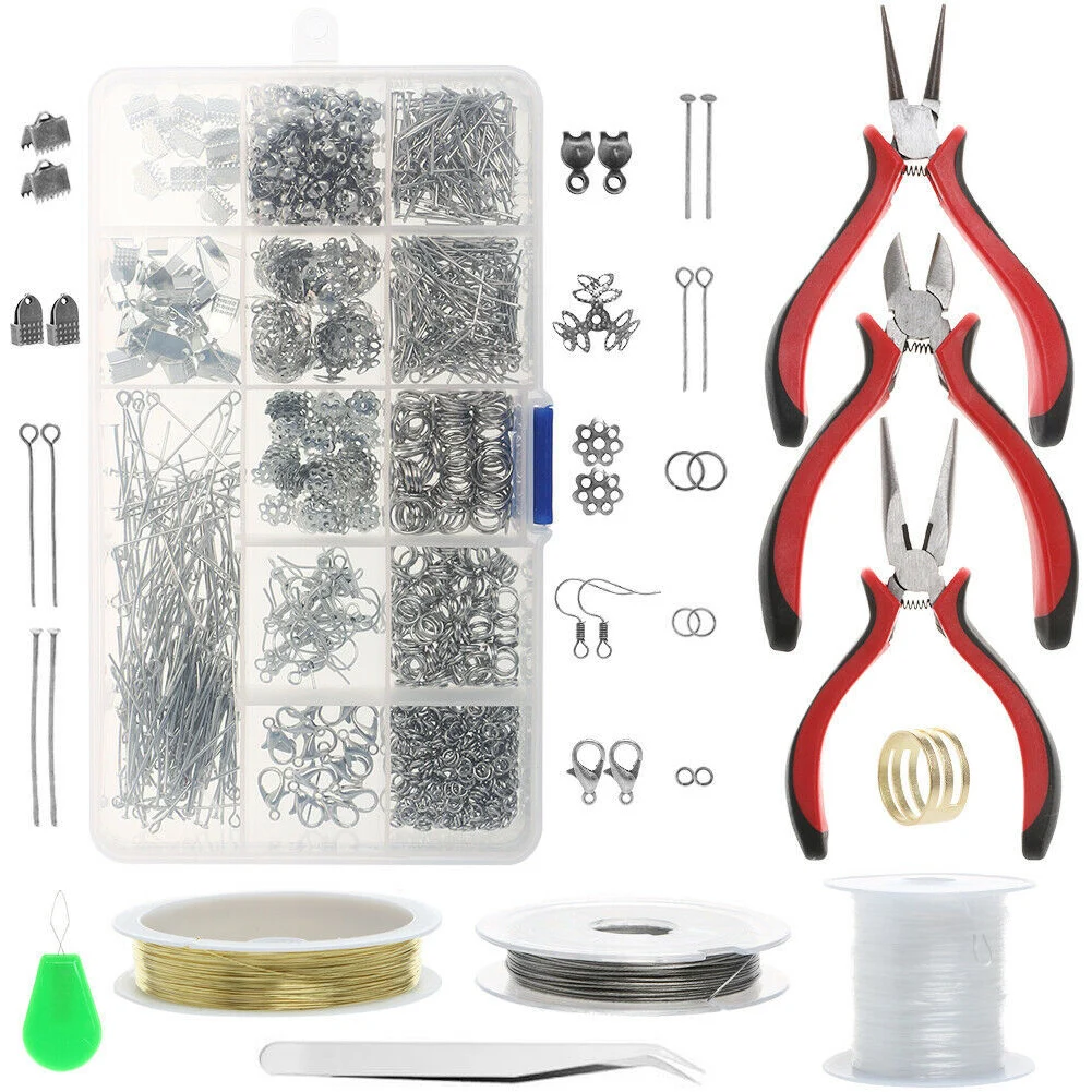 768Pcs Jewelry Making Kit Accessories Repair Tool Craft Pliers Findings 15 Grid Beading Metal Handmade DIY Head Pins Ear Wire