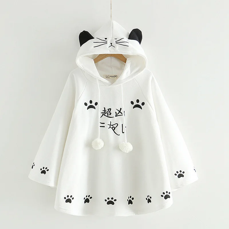 Модная женская толстовка Kawaii с кошачьими ушками японские милые лапы