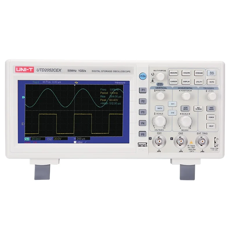 

UNI T UTD2052CEX Digital Storage Oscilloscope 2CH 50MHZ 1GSa/s 25K Memory Depth Scopemeter USB OTG Interface 7" TFT LCD Screen
