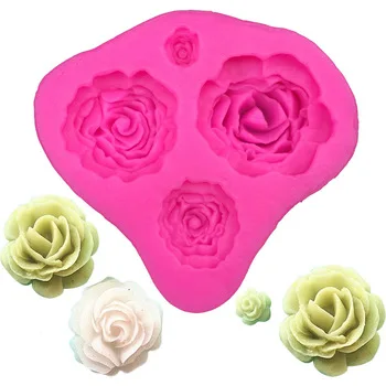 Free shipping 4 pink rose shape cooking tools Christmas decoration silicone mold fondant DIY wedding cake decoration F0116