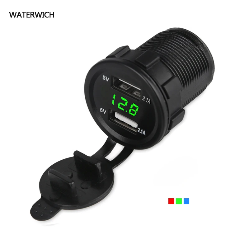 

WATERWICH 12V 24V Universal 2.1A Motorcycle Truck Car USB Charger Voltmeter Dual Usb Auto Charger Power Socket For Mobile phone