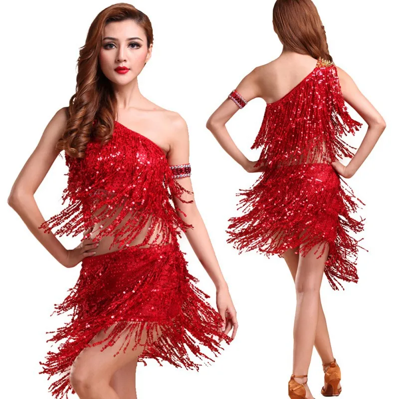 Элегантное сексуальное неравное женское платье с бахромой и блестками для девочек, юбка для латинских танцев для танго сальсы бальных танцев