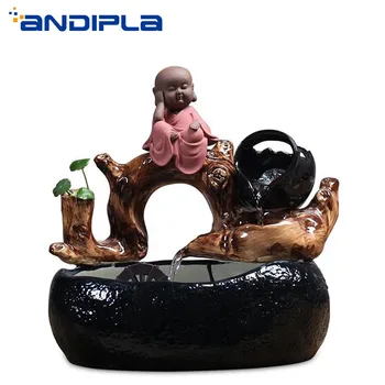 

110/220V Creative Gourd Fish Tank Lotus Leaf Water Fountain Ceramic Crafts Lucky Feng Shui Desktop Ornament Home Decoration Gift
