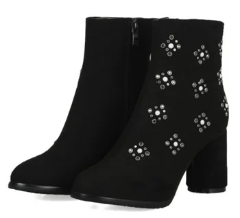 

Sapato Feminino Women Ankle Boots Shoes Woman Chunky Square High Heels Pumps Gladiator Chaussure Booties Shiny Crystal XZ181666