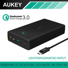 AUKEY Quick Charge Мобильные аккумуляторы 30000 мАч QC3.0 Портативный быстро Зарядное устройство Внешний Батарея Dual USB Мощность банка для IPhone Xiaomi Huawei