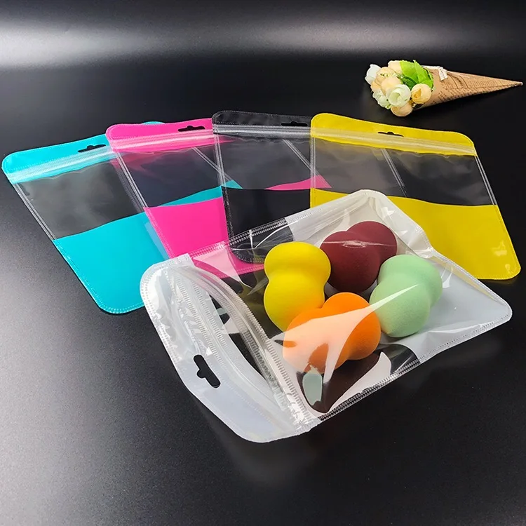 

500pcs Colorful plastic bag transparent jewelry bag gift plastic bag with zipper zip lock plastic pvc gift pouch bag with handle