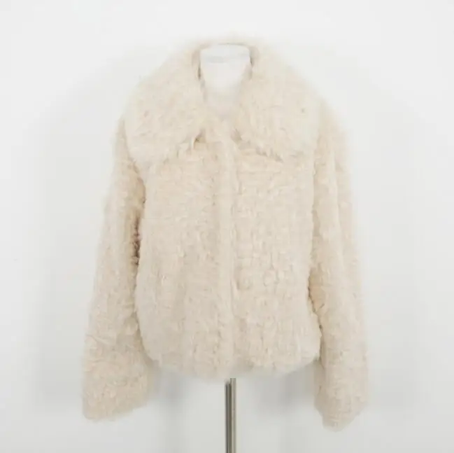 Винтажное пальто-блейзер с отложным воротником из ворсованного искусственного овечьего меха, новинка года, зимняя одежда в Корейском стиле, теплая короткая куртка, верхняя одежда - Цвет: Бежевый