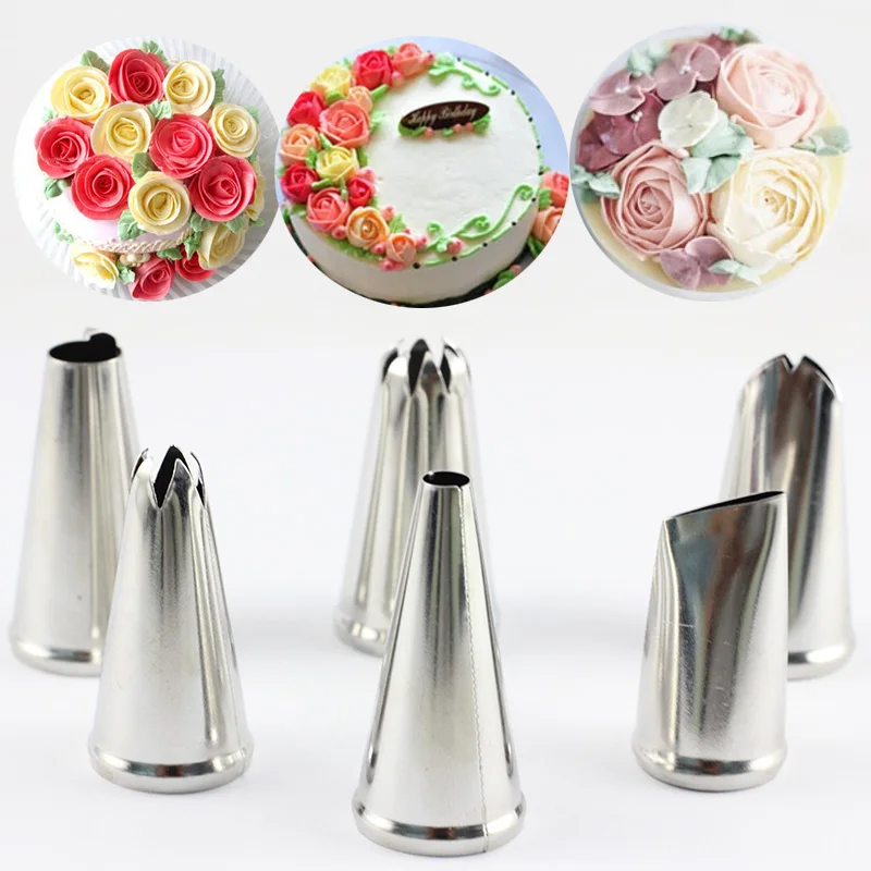 

6Pcs/Set Rose Petal Icing Piping Nozzles DIY Leaf Cake Cream Decorating Tips Set Stainless Steel Baking Cupcake Pastry Tools