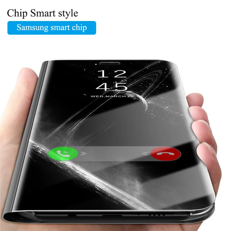Прозрачный зеркальный флип чехол с окошком для Samsung Galaxy S9 S8 Plus S7 S6 Edge умный