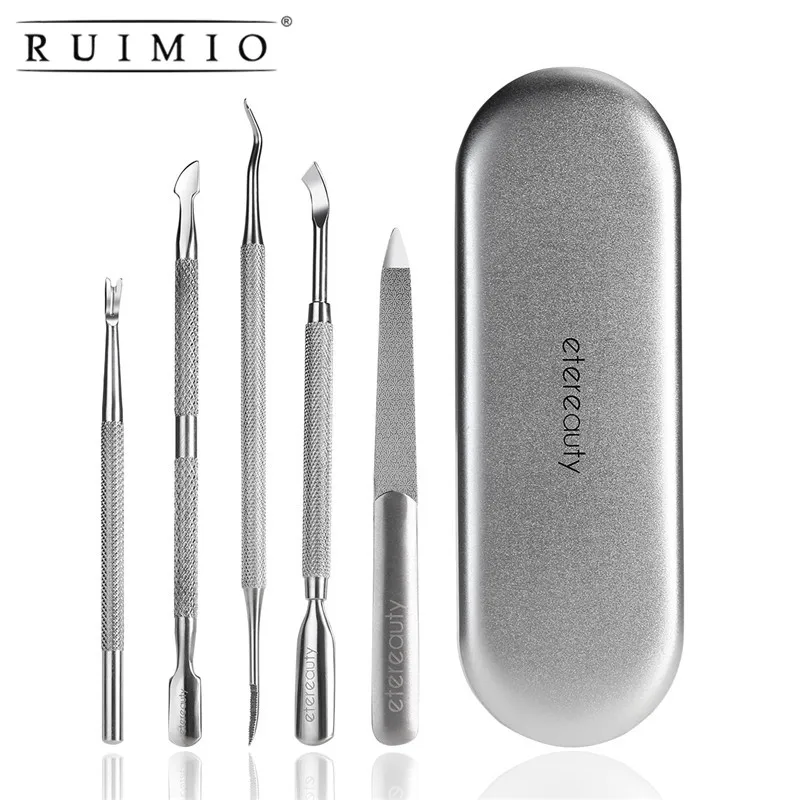 5pcs Stainless Steel Manicure Cuticle Pusher Remover Kit Dual Ended
