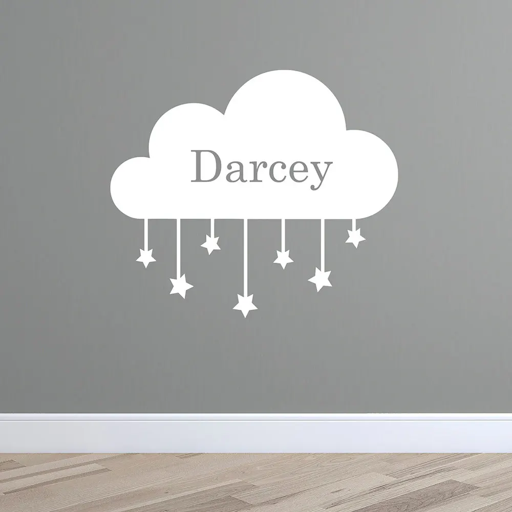 

Cute Art Cloud star Custom Name Wall Stickers For Kids Rooms Personalized Name Vinyl Baby Children Bedroom Mural