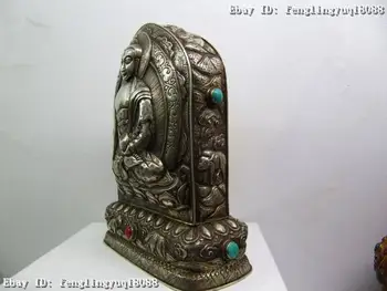 

7" Tibet Buddhism Silver handwork Sakyamuni Buddha Shrine Statue Discount 55%