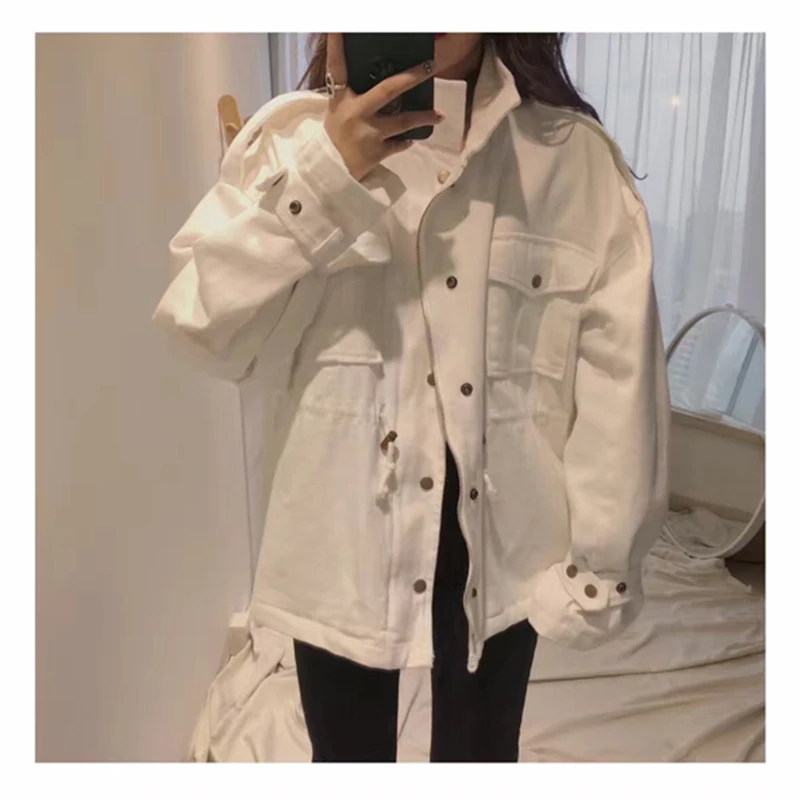 

2019spring new women's jacket retro stand collar zipper versatile tooling loose casual pocket waist windbreaker jacket femalem68