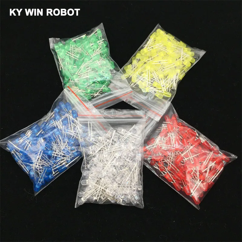

500Pcs/lot 5MM LED Diode Kit Mixed Color Red Green Yellow Blue White DIY Light Emitting Diode Electronic Diy Kit Hot Sale