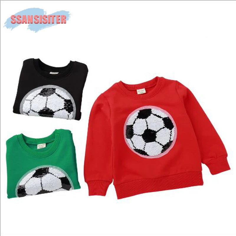 

Changeable Sequins Long Sleeve Baby Boys Sweatshirts Kids Spring Autumn Clothing with Football Boys Sport Style Sweatshirts