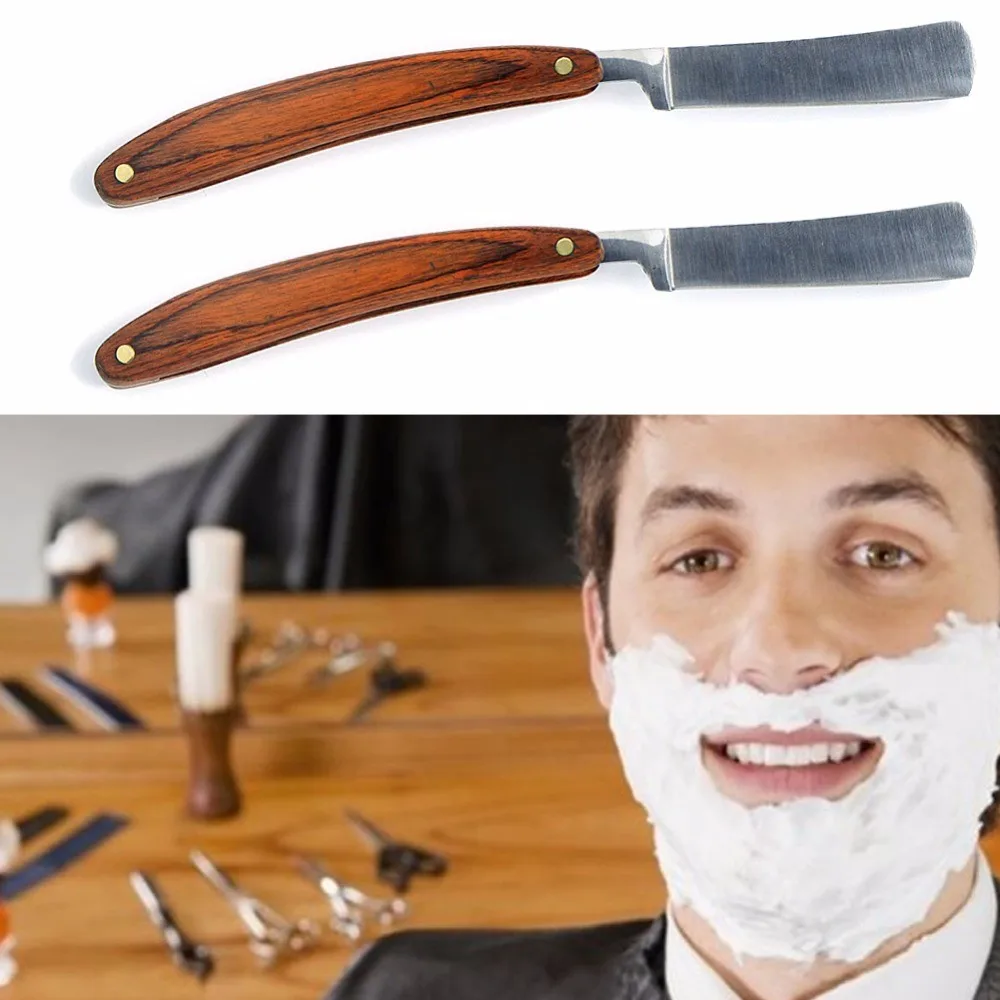Straight-Edge-Folding-Shaving-Knife-Stainless-Steel-Wood-Handle-Barber-Razor-New