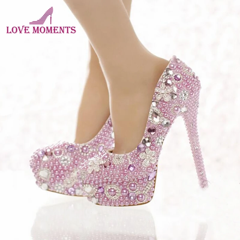 

Beautiful Lavender Purple Pearl Bridal Shoes Special Event Party High Heels Women Prom Dress Shoes Gorgeous Rhinestone Pumps