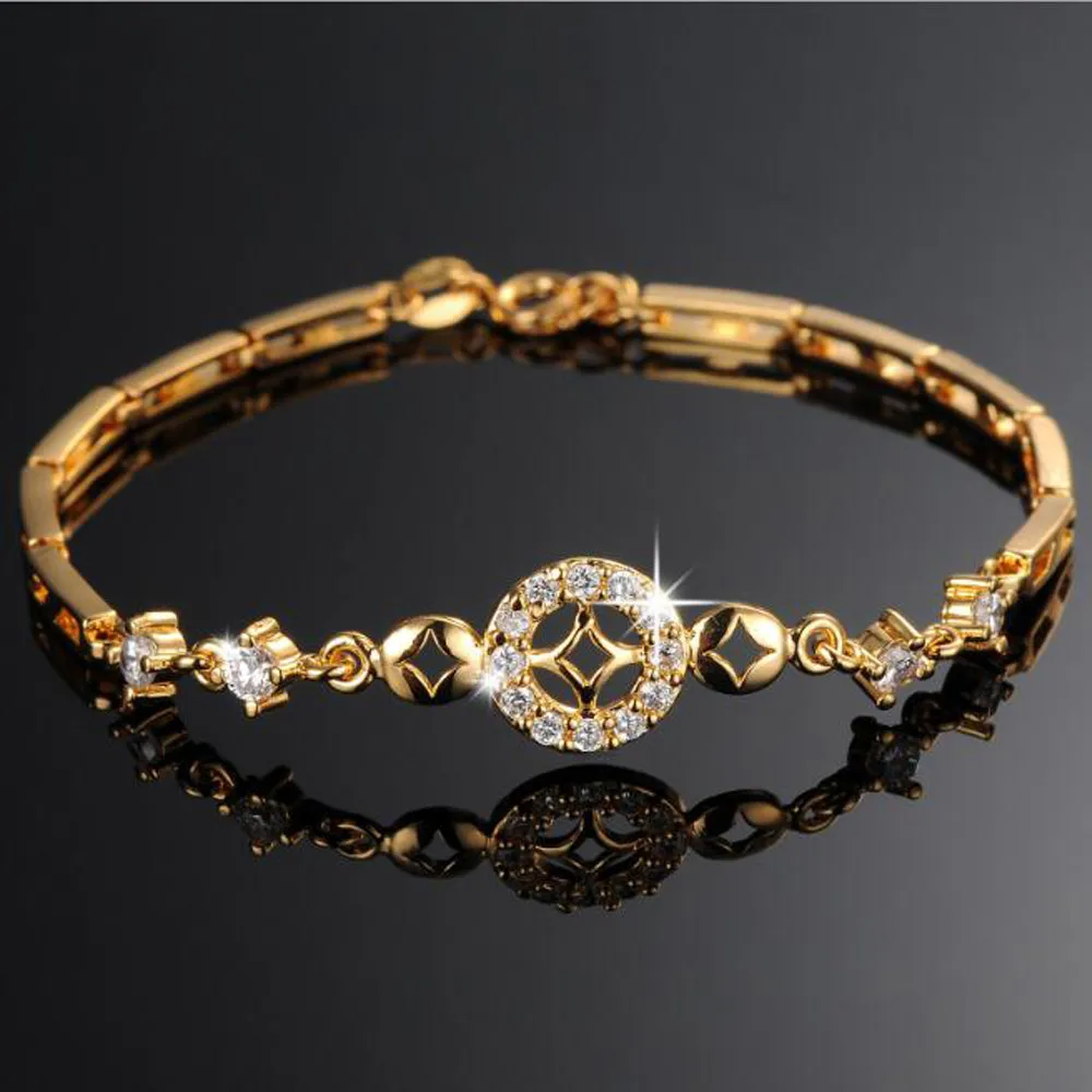 Crystals from Swarovski Romantic Gold Color Charm Bracelet Bangles Round Zirconia Bracelet For