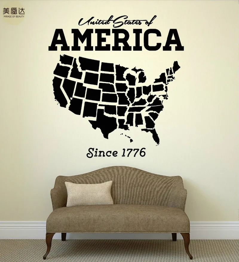 Wall Decal United States USA Map State Coolest Room Art Vinyl Stickers