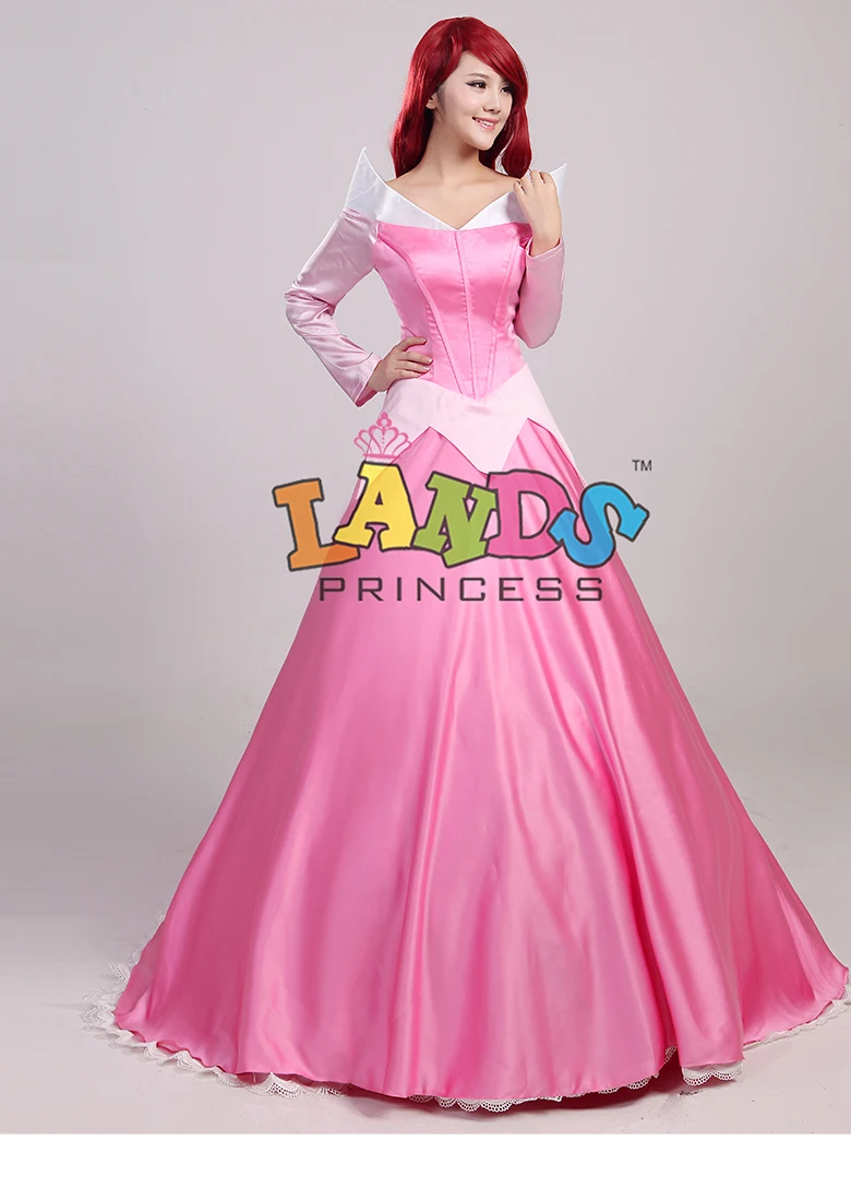 Princess Aurora Adult Costume Sleeping Beauty Cosplay Pink Dress Halloween
