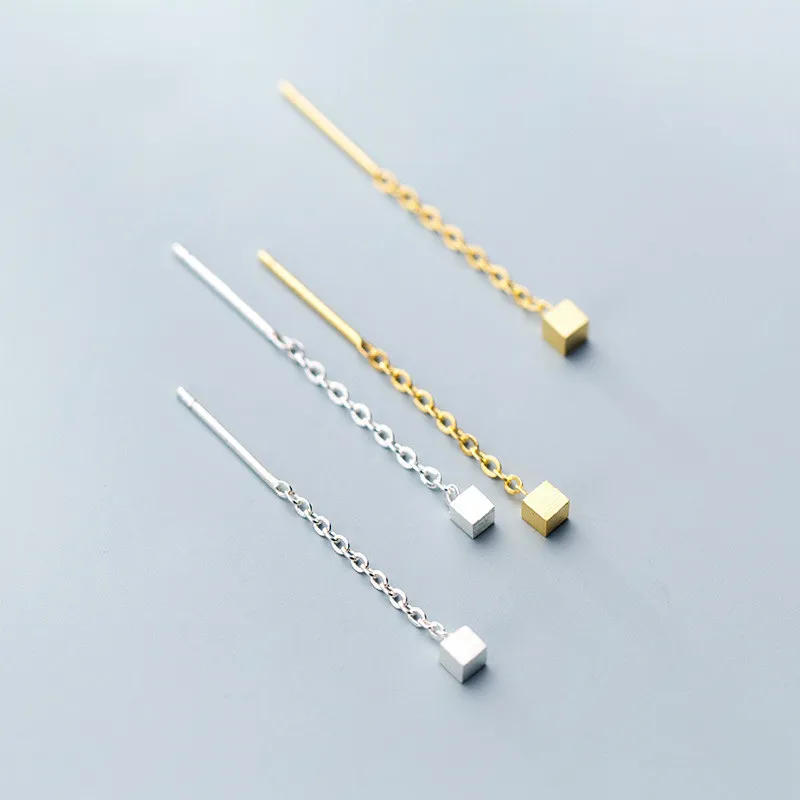 

S925 Silver Ear Line Female And Korean Edition Simple Personality Small Fresh Girl Heart Geometry Drawing square