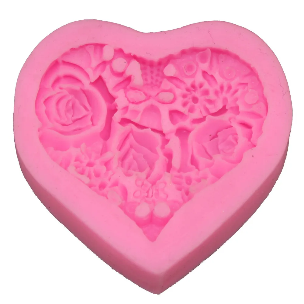 

Silicone Sugar mould Rose Floral Heart Fondant Cupcake Decorating Molds Pink