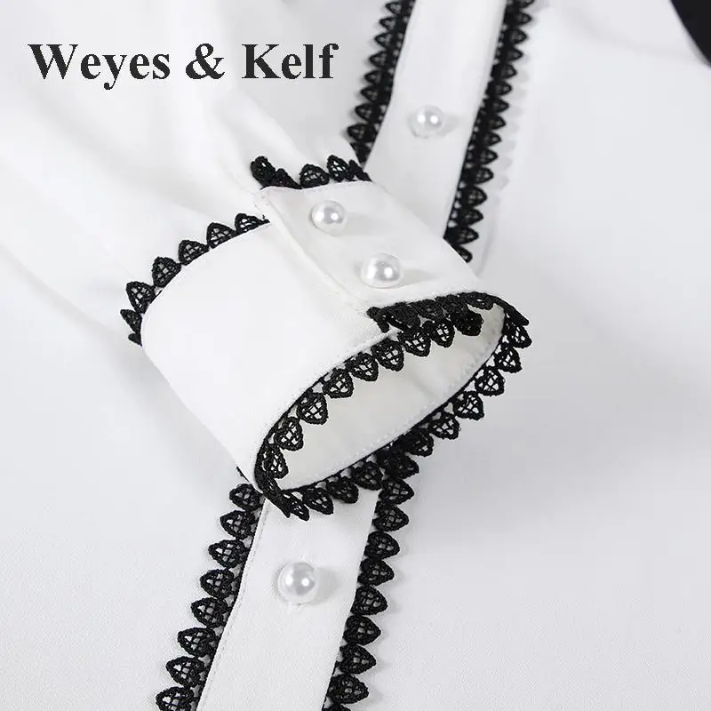Weyes & Kelf белая однобортная рубашка с бантом 2018 Весенняя длинным рукавом женская