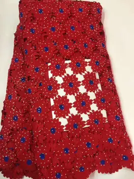 

3d Lace Fabric 2018 High Quality Lace Latest African Laces Fabric With Rhinestones Wedding Red Blue Nigerian French Lace Fabric