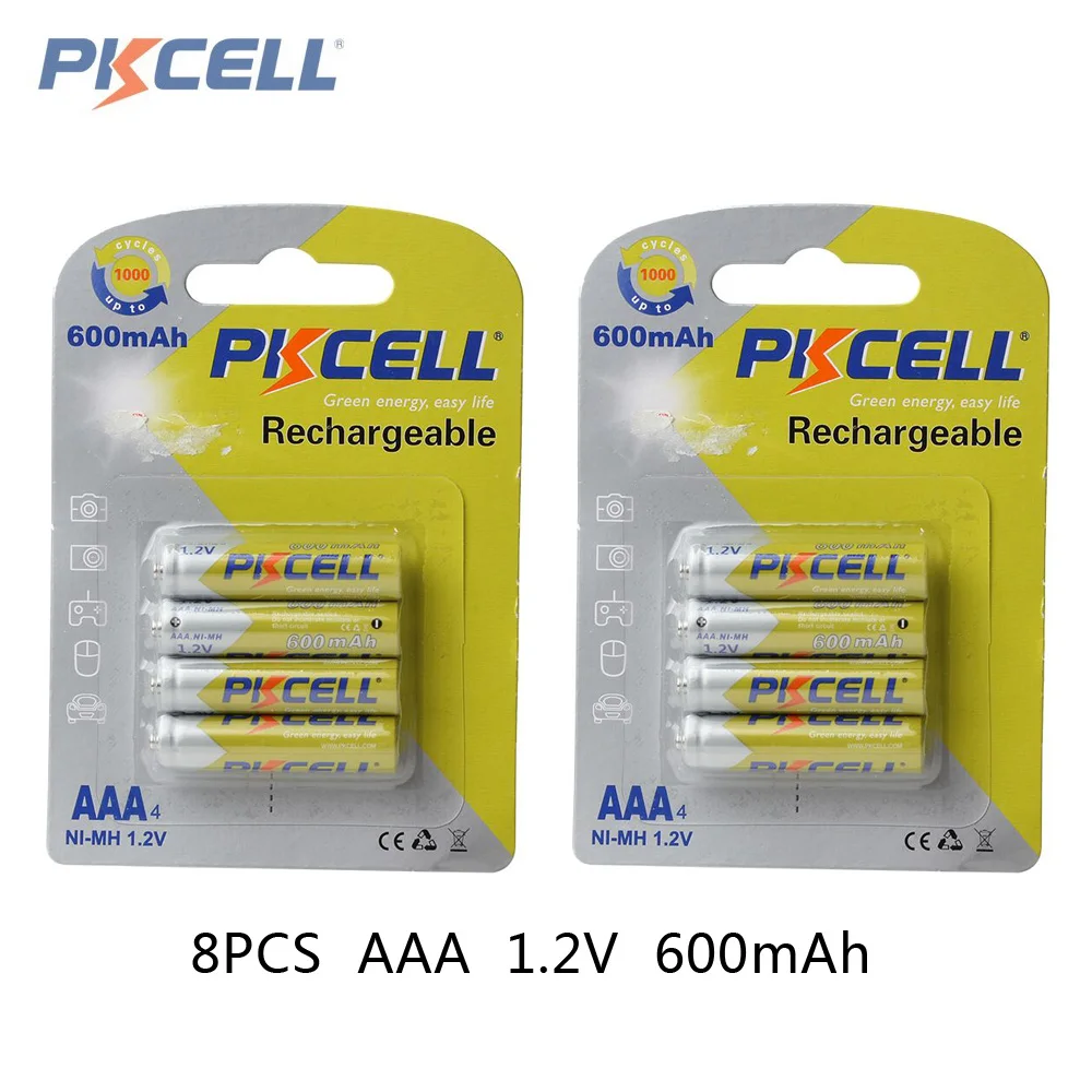 8pcs=2card Pkcell 1.2V AAA Ni Mh 600mAh Rechargeable Batteries High