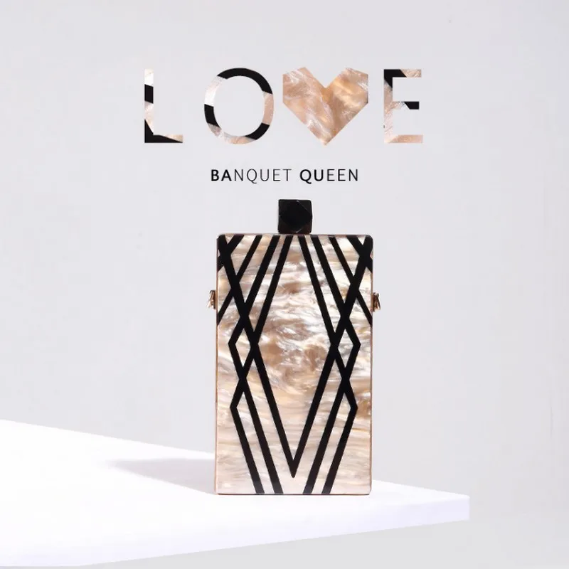 

New Fashion Stripe Acrylic Patchwork Evening Bags Women small Metallic Box Chain Crossbody Bag Female banquet party purse