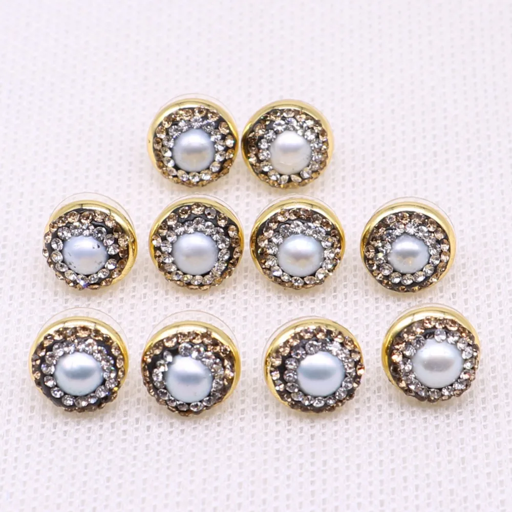 Tiny pearls with gold metal stud earrings pave rhinestone stud earrings