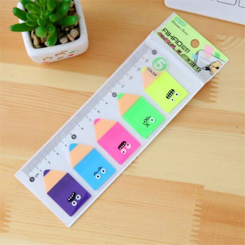 

Creative Pencil Shape PVC Memo Pad Cute Kawaii Fluorescent Ruler Post It Note For Kids Gift School Supplies Free Shipping 292