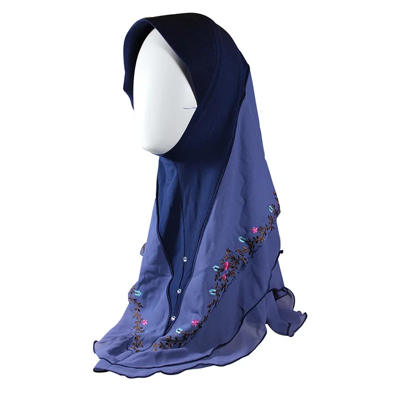 Fashion Muslim Women's Hijab Instant Wraps Bonnet Shawl Headscarf Abaya Headgear Arab Islamic Embroidery Scarf Bandanas Hooded