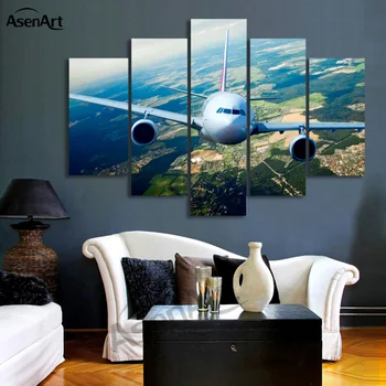 

5 Panels Airplane Canvas Oil Painting Print poster For Living Room Home Decoration Wall Art Modern Picture Unframed картина