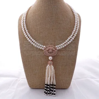 

N012906 18" White Pearl Onyx Choke Necklace CZ Pendant