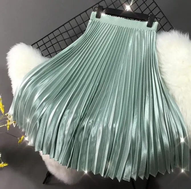 Осенне-зимняя плиссированная юбка новые женские Сатиновые юбки с высокой талией студенческие Ins супер огненная Базовая юбка Faldas Mujer Moda
