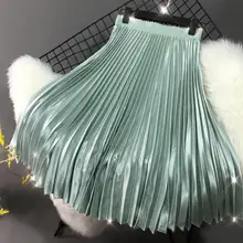 Осенне-зимняя плиссированная юбка новые женские Сатиновые юбки с высокой талией студенческие Ins супер огненная Базовая юбка Faldas Mujer Moda